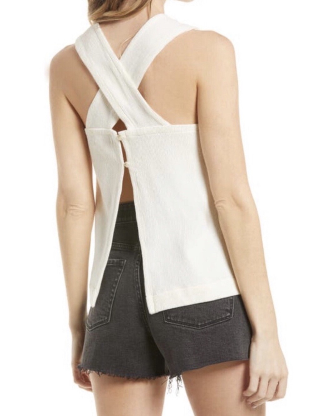 NWT Madewell Ottoman Jacquard Cross-Back Tank Top Bright Ivory AN430 Large